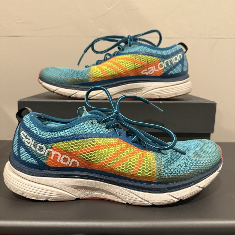 Salomon Sonic RA Running Shoes Womens 8.5 Blue Yellow Excellent Vibe Sensifit